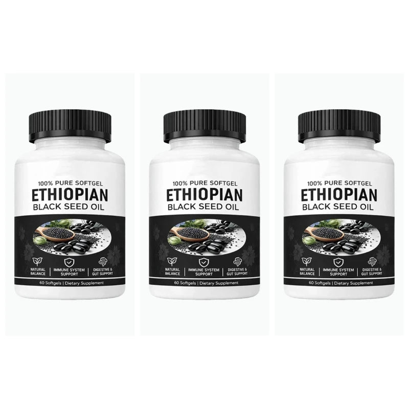 Ethiopian Black Seed Oil, Purely Nutrient Ethiopian BlackSeed Oil Capsules with Thymoquinone, Organic Cold-Pressed, 60 Softgels