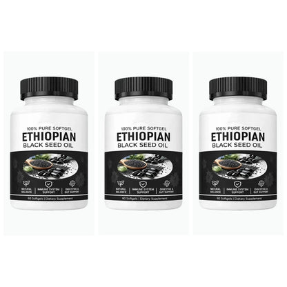 Ethiopian Black Seed Oil, Purely Nutrient Ethiopian BlackSeed Oil Capsules with Thymoquinone, Organic Cold-Pressed, 60 Softgels