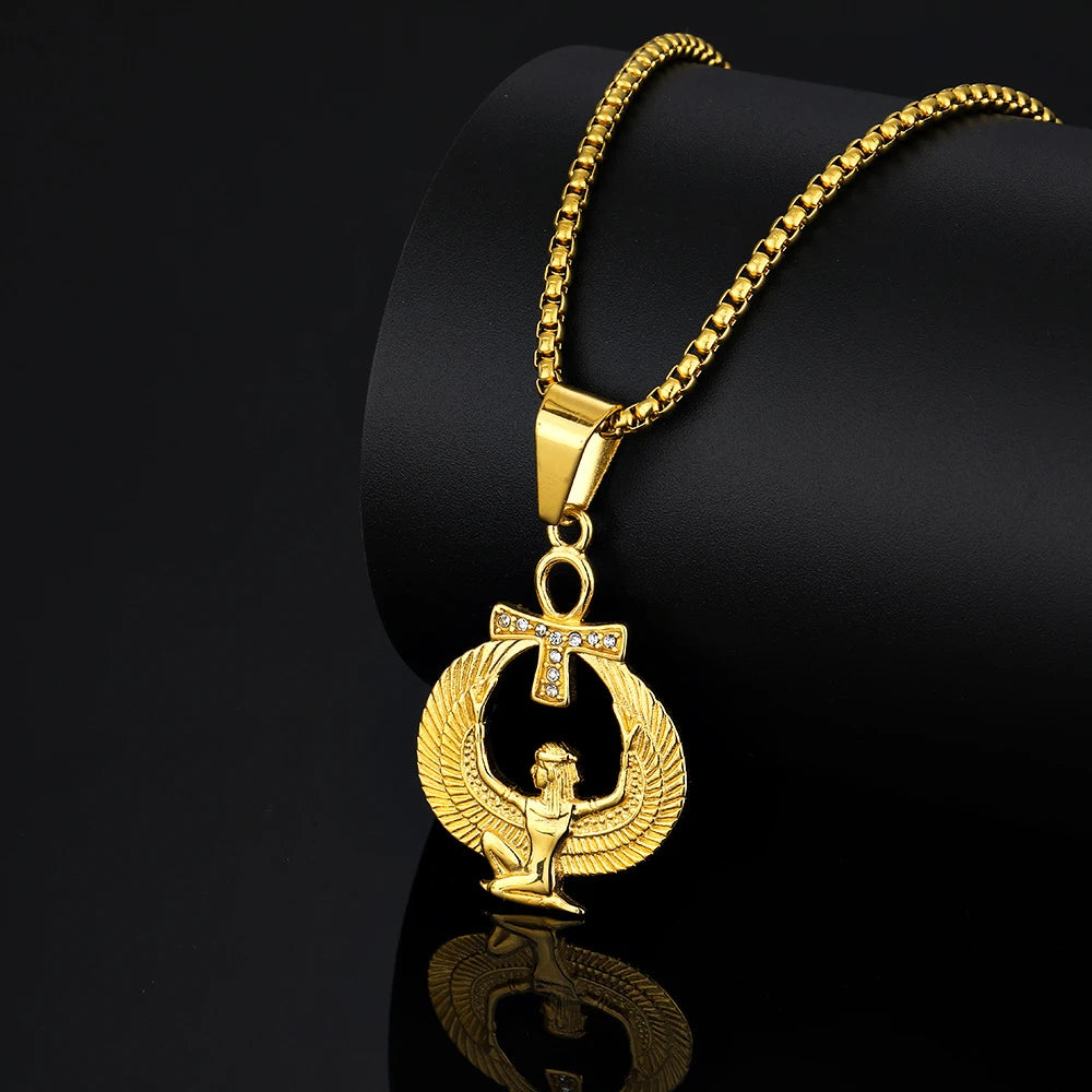 Gold Ankh Cross Pendant – Stainless Steel Key of Life Necklace for Men & Women