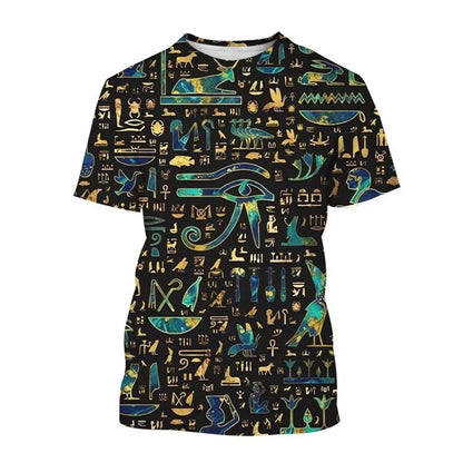 Pharaoh Anubis & Horus 3D T-Shirt – Unisex Retro Egyptian Gods Print Tee