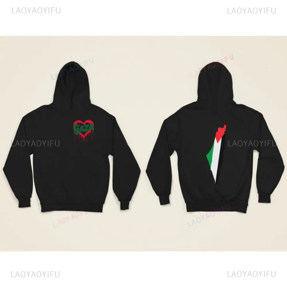 Palestine Hoody A Bleeding Heart and Gaza Map Classic Hoodie Designs Cool Palestine Hoodies Men Women Daily Life Sweatshirts