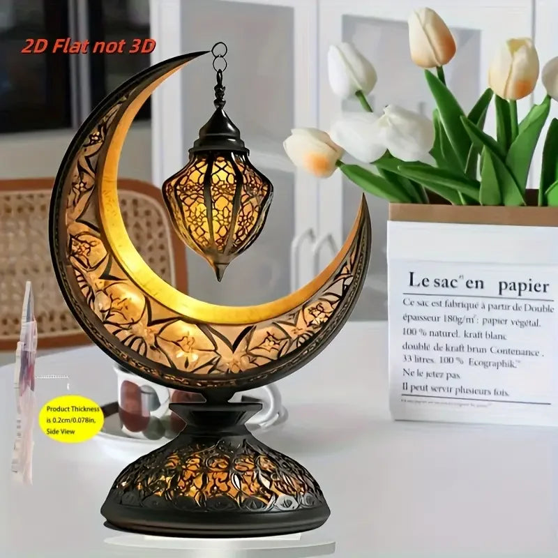 Elegant Crescent Moon and Lantern Tabletop Decoration Celebrating Islamic Ramadan and Eid Al Fitr, Home and Kitchen Decoration
