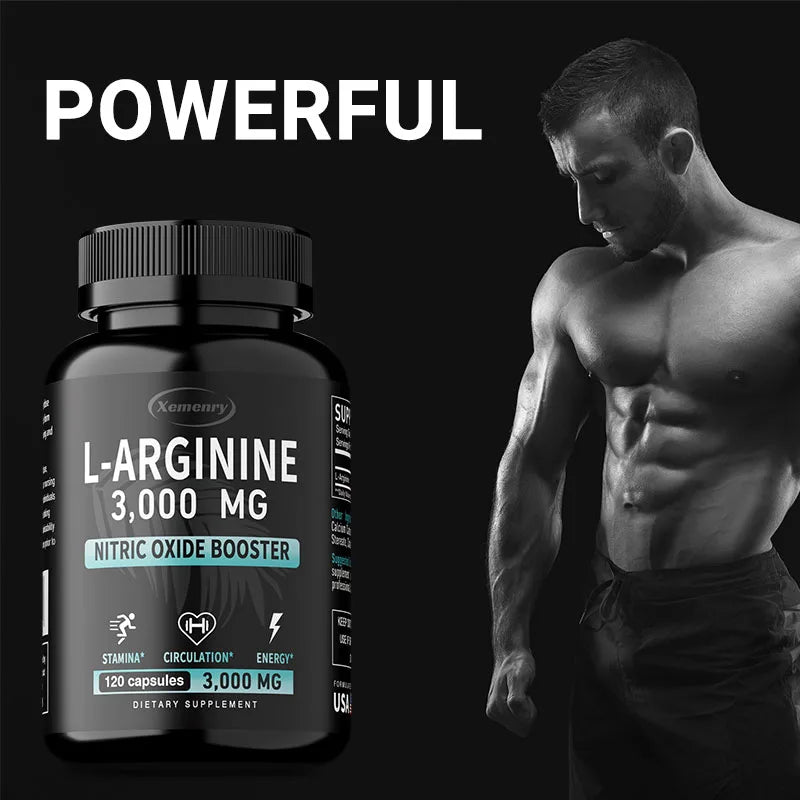 L-Arginine Capsules Supplement - for Energy, Strength and Endurance Support During Exercise | Muscle Mass, Non-Gmo