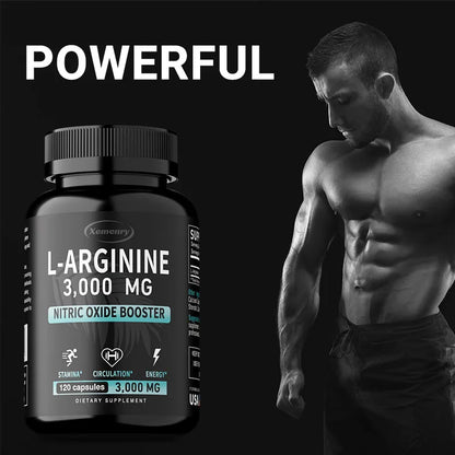 L-Arginine Capsules Supplement - for Energy, Strength and Endurance Support During Exercise | Muscle Mass, Non-Gmo