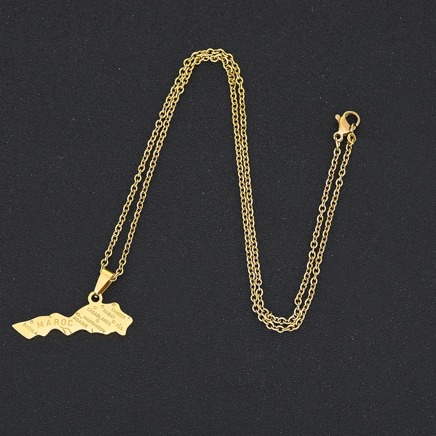 Morocco Map & Cities Pendant – Stainless Steel Necklace, Gold & Silver Color
