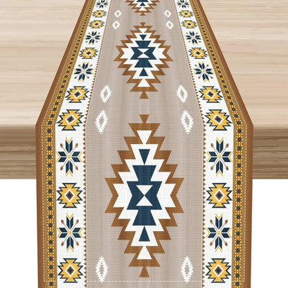 The Southwest Mesa – Native American Geometric Linen Table Runner