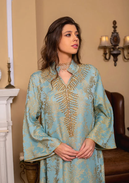 Eid Radiance – Beaded Collar Abaya for the Arab Woman in America