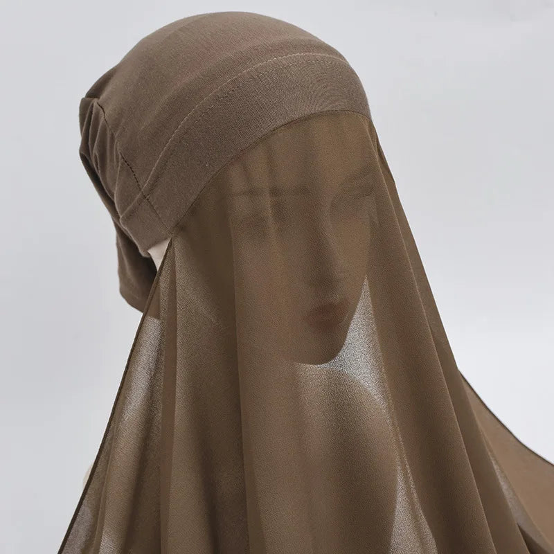 Elegant Pearl Chiffon Satin Cotton Women's Scarf Tube Hijab Muslim Headscarf Middle Eastern Long Shawl