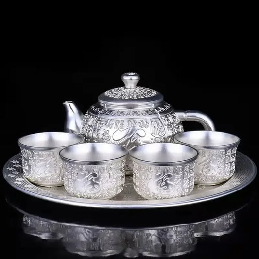 The Silver Tea Master Set – Hand-Gilt Teapot & Baifu Wine Cups