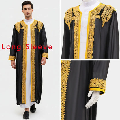 Traditional Arab Men's Robe Thobe Embroidered Dress Middle Eastern Ethnic Jubba Thobes Eid Djellaba Kimono Abaya Thoub Dishdasha