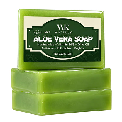 WK Natural Aloe Vera Soap, Clean Skin, Anti Acne, Oil Control, Brighten, With Niacinamide, Vitamin E, Olive Oil, For Face, Body