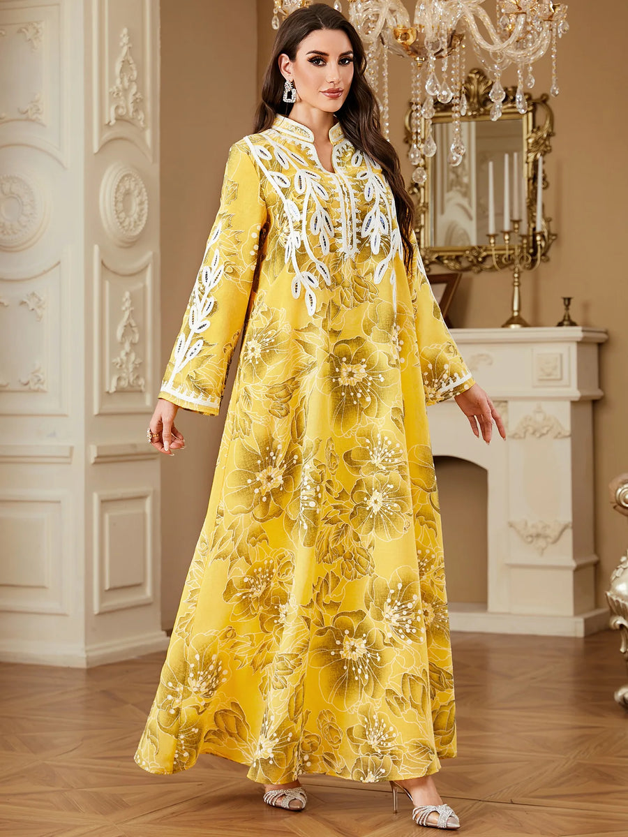 Zahraa – The Floral Stand Collar Kaftan for the Arab Woman in America