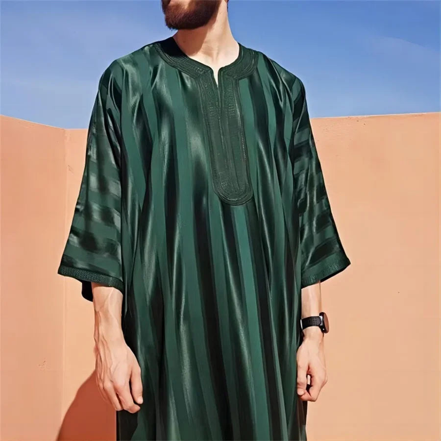 The Striped Jubba – Men's Embroidered Moroccan Dubai Eid Prayer Robe