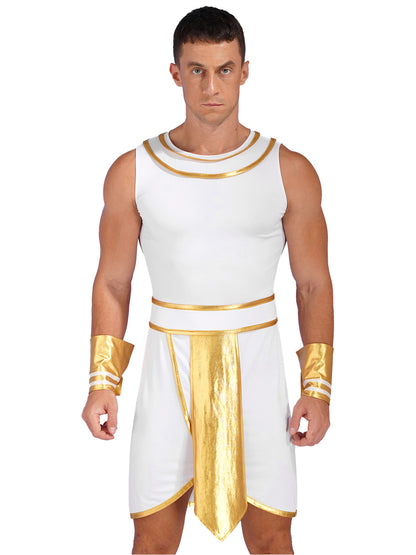 Pharaoh & Spartan Robe Costume – Men's Egyptian God Cosplay with Cuffs