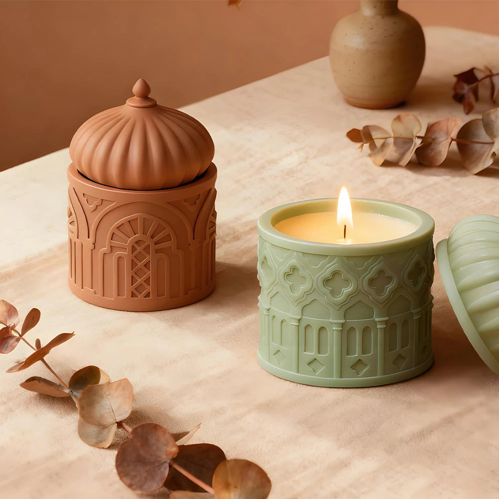 S0242 Novidades Islamic Style Storage Jar Resina Molde Jewelry Trinket Container Vase Box Candle Pot Mold with Lid for DIY Craft