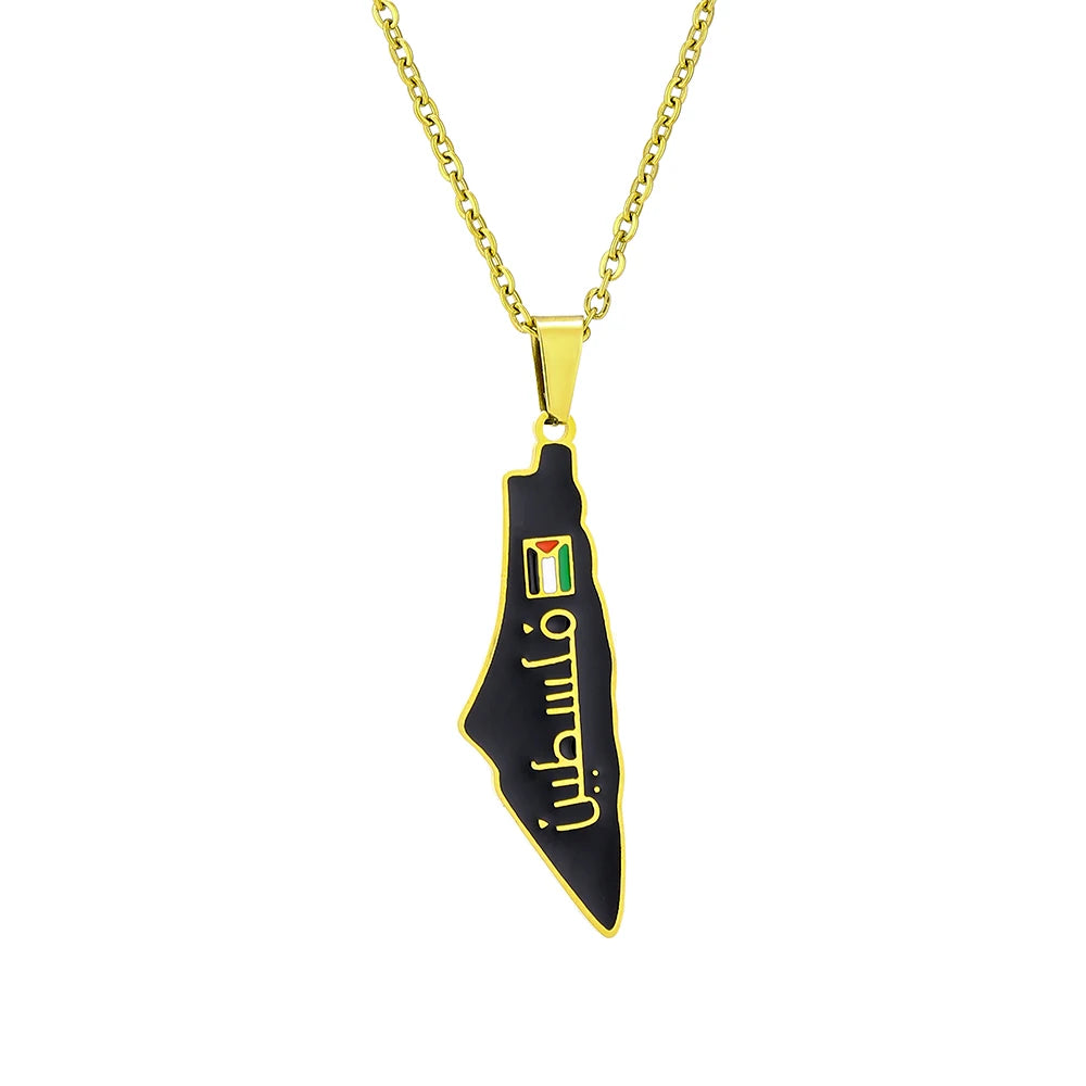 SONYA New Fashion Palestine Flag Map Pendant Necklace For Women Men Gold Silver Color Stainless Steel Jewelry Gifts