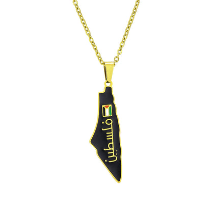 SONYA New Fashion Palestine Flag Map Pendant Necklace For Women Men Gold Silver Color Stainless Steel Jewelry Gifts