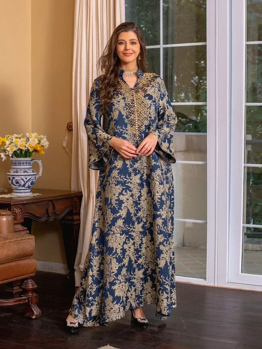 Eid Radiance – Beaded Collar Abaya for the Arab Woman in America