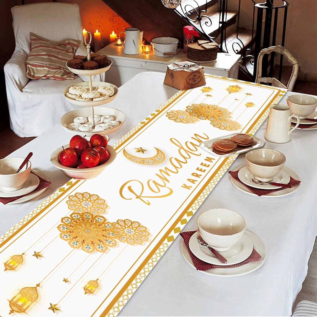 EID Mubarak Decoration Table Runner Ramadan Decor 2024 For Home Tablecloth Ramadan Kareem Islamic Muslim Party Eid Al-Fitr Gifts