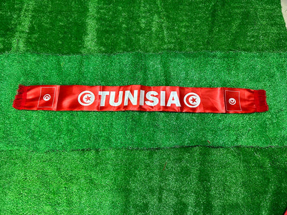 Tunisia 2026 Satin Scarf – 14×135cm Double-Sided Flag with Tassels