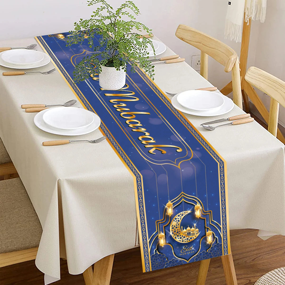 EID Mubarak Decoration Table Runner Ramadan Decor 2024 For Home Tablecloth Ramadan Kareem Islamic Muslim Party Eid Al-Fitr Gifts