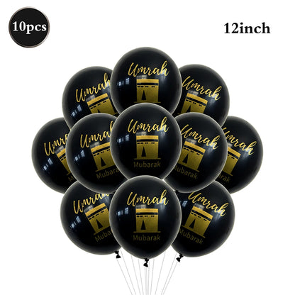 Eid Mubarak Ramadan Kareem Party Black Gold Paper Plates Cup Napkins Mubarak Umrah Banner for Islamic Muslim Festival Decoration