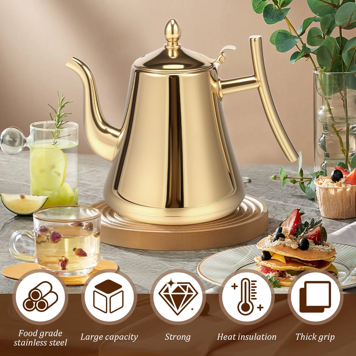 304 stainless steel 2L induction cooker kettle ergonomic handle with detachable filter store restaurant office hot water kettle