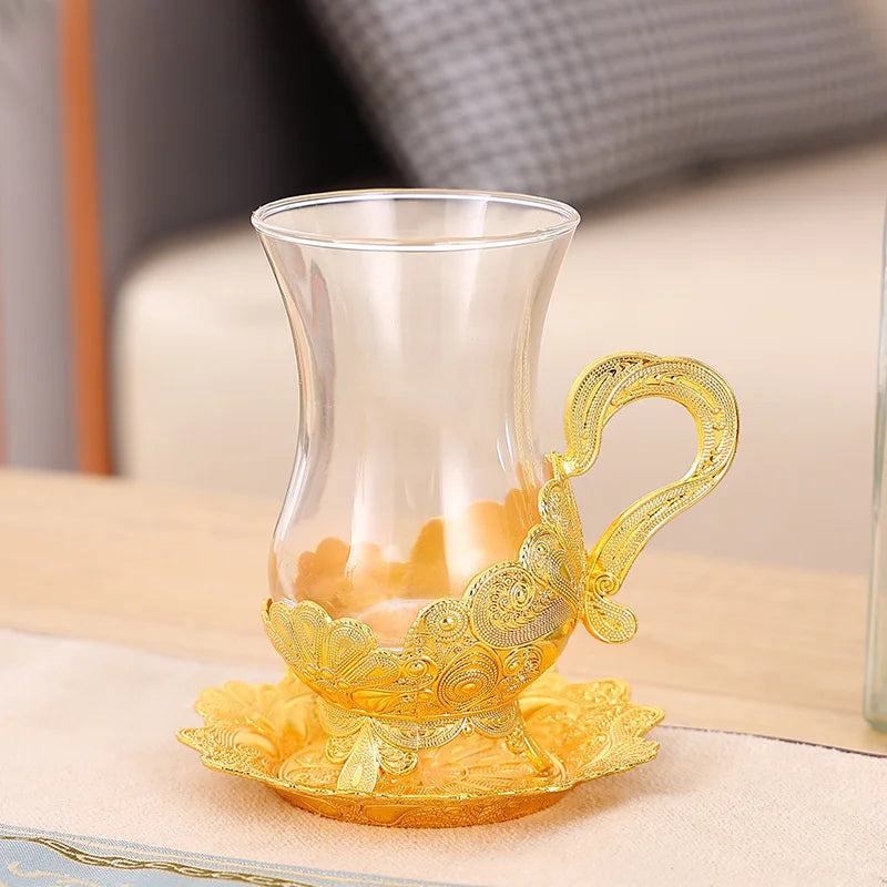 Gold Coffee Cup & Saucer Set – Luxury Middle Eastern Glasware for Tea & Coffee