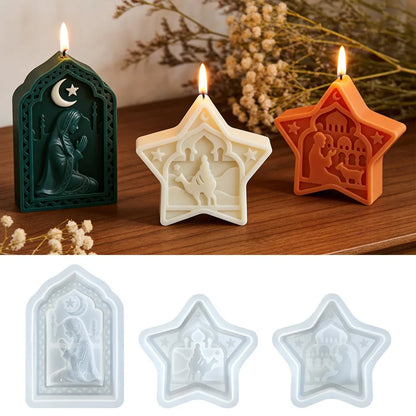 Arabic Star Moon Relief Candle Mold Islamic Mosque Camel Silicone Mold for DIY Gypsum Soap Candle Making Middle Eastern Decor