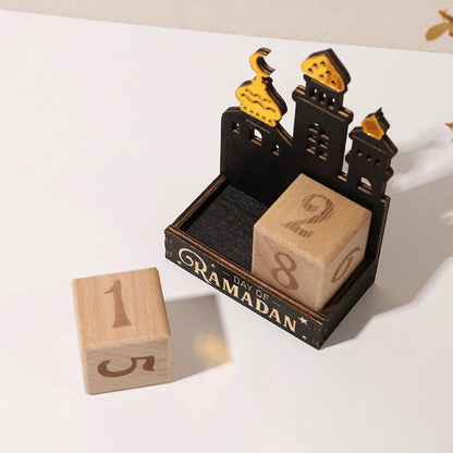 Wooden Ramadan Countdown Calendar Ornament Eid Mubarak Calendar Blocks Decoration for Home Islamic Muslim Party Supplies Gifts