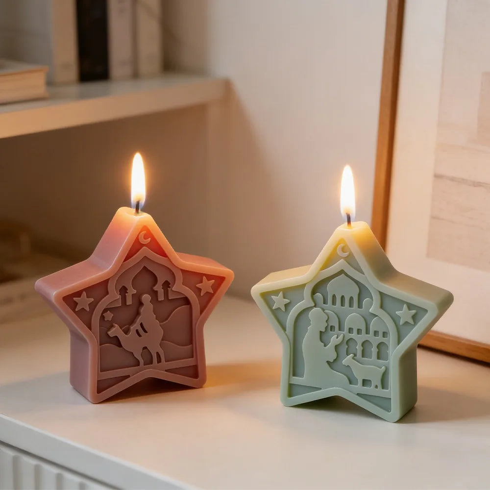 Arabic Star Moon Relief Candle Mold Islamic Mosque Camel Silicone Mold for DIY Gypsum Soap Candle Making Middle Eastern Decor