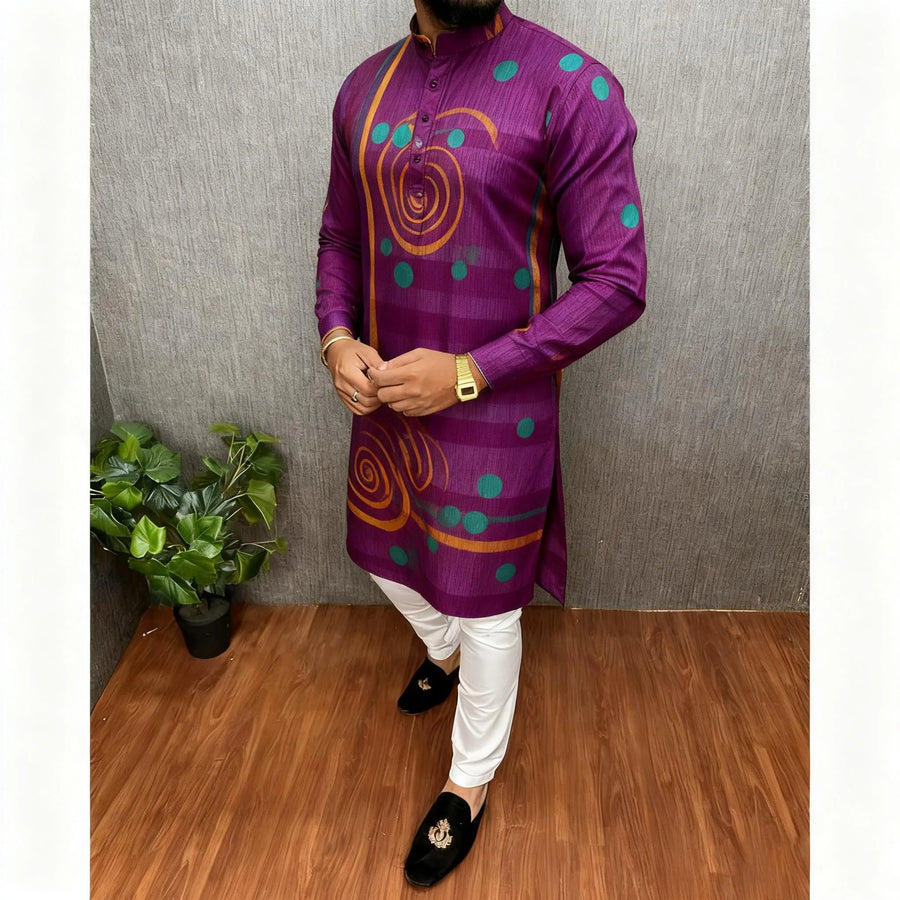 The Digital Mirage – Men's Printed Mandarin Collar Kurta