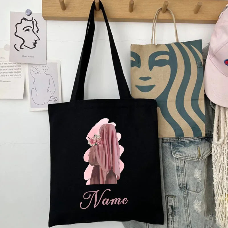 Her Name, Her Story – Custom Watercolor Canvas Bag for the Muslim Girl
