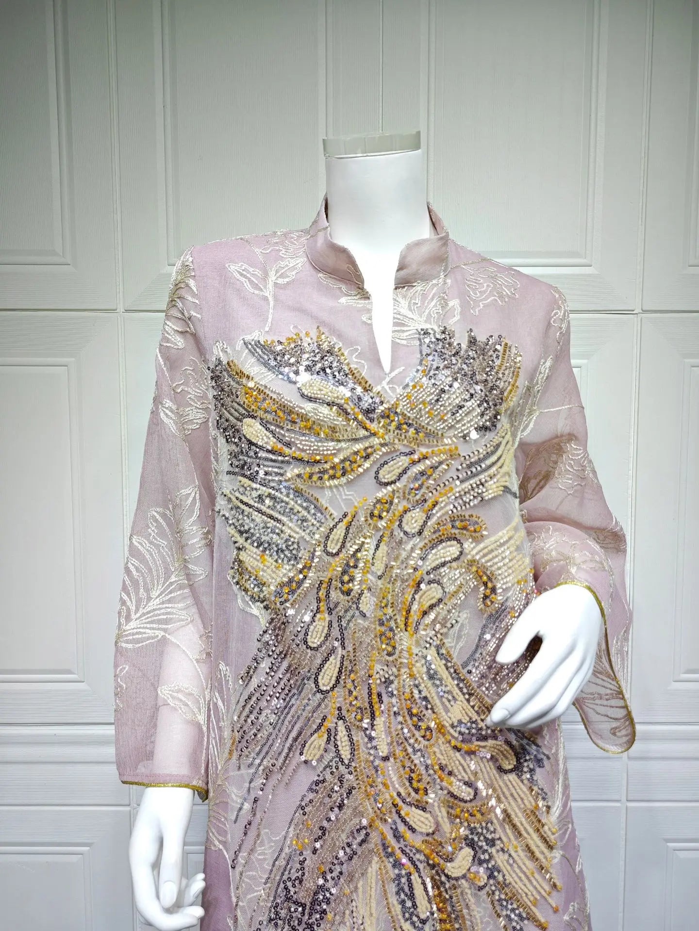 Zahraa Dubai Sequins Luxury Woman Evening Dress Mesh Embroidered Abaya V-Neck Caftan Marocain Femme 2026
