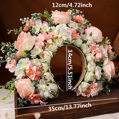 Women Head-Dress Colorful Flower Headband Hair Wreath Wedding Party Costume Headpiece for Bridal Women Fashion Hair Accessory