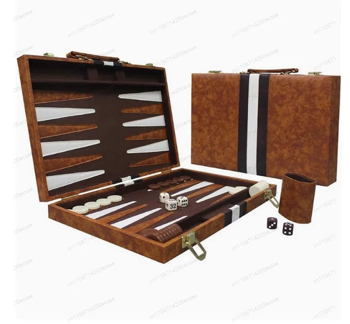 for Wholesale High Quality Travel Size Leather Backgammon Board Game Set Made in China