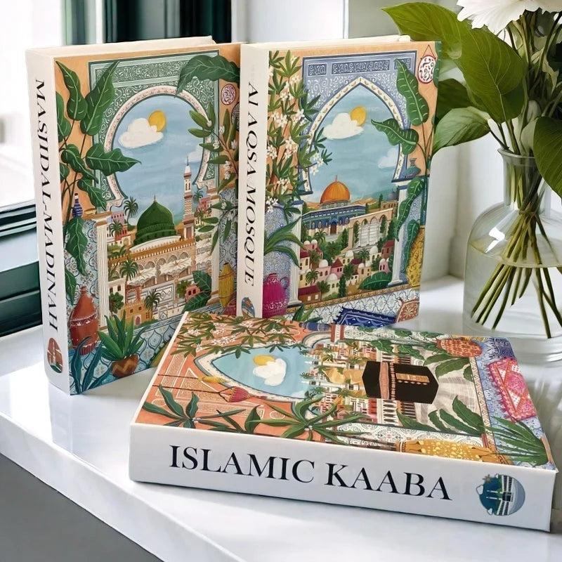 Islamic Kaaba Eid Mosque Luxury Decorative Books Storage Box Fake Book Interior Decoration Coffee Table Ornament Bedroom Decor