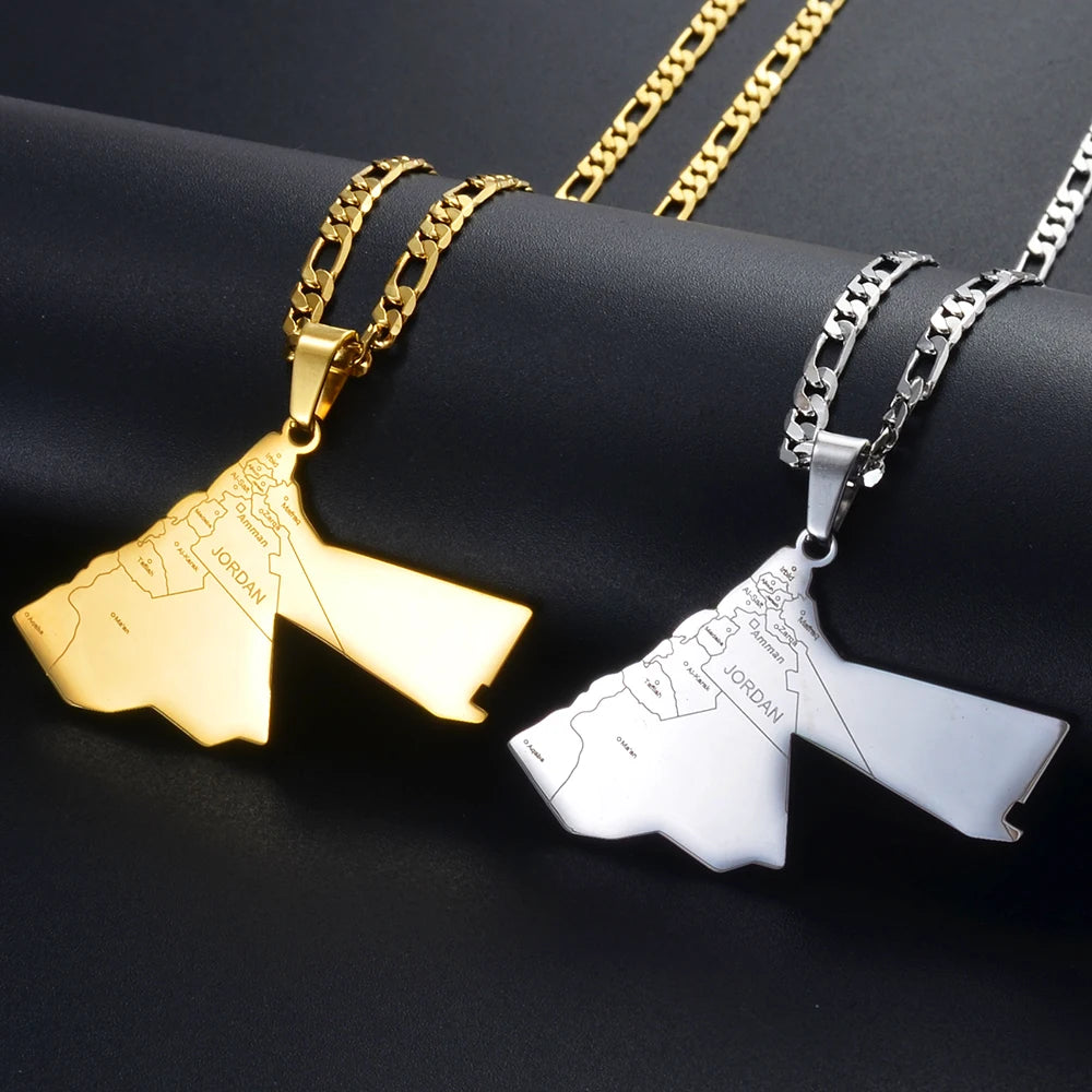 Hashemite Kingdom Map Pendant – Unisex Jordanian Necklace, Anniyo