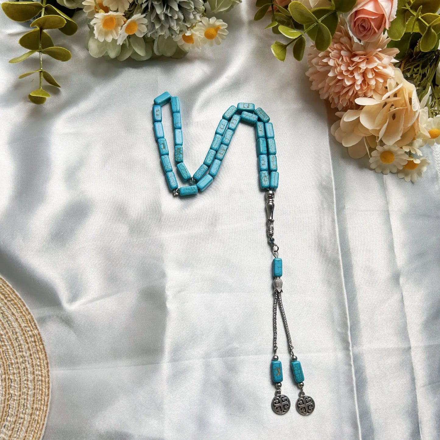 Simple Daily Islamic Bracelet, 33 Beads Square Turquoise Tasbih for Prayer and Zikr, Muslim Gift