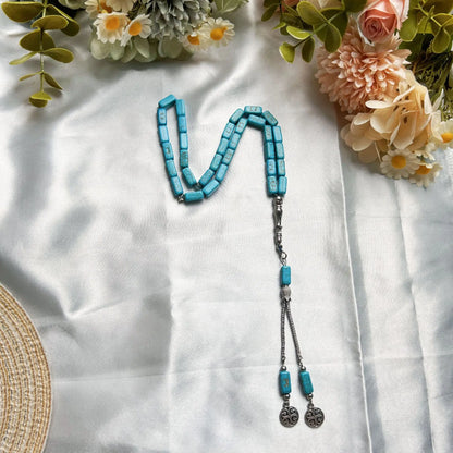 Simple Daily Islamic Bracelet, 33 Beads Square Turquoise Tasbih for Prayer and Zikr, Muslim Gift