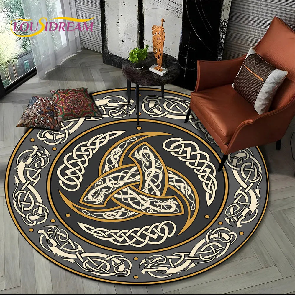 Viking Valknut Yggdrasil Tree of Life Round Area Rug,Carpet Rug for Living Room Bedroom Sofa Playroom Decor,Non-slip Floor Mat