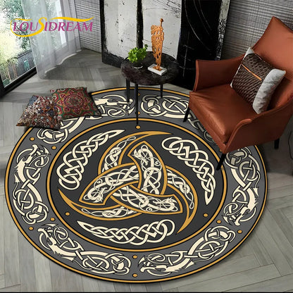 Viking Valknut Yggdrasil Tree of Life Round Area Rug,Carpet Rug for Living Room Bedroom Sofa Playroom Decor,Non-slip Floor Mat