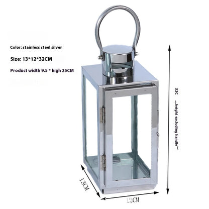 Stainless Steel Lantern Candlestick Eid Mubarak LED Wind Lamp Decor for Ramadan Kareem Aid Eid al-Fitr Home Wind Lantern Decor