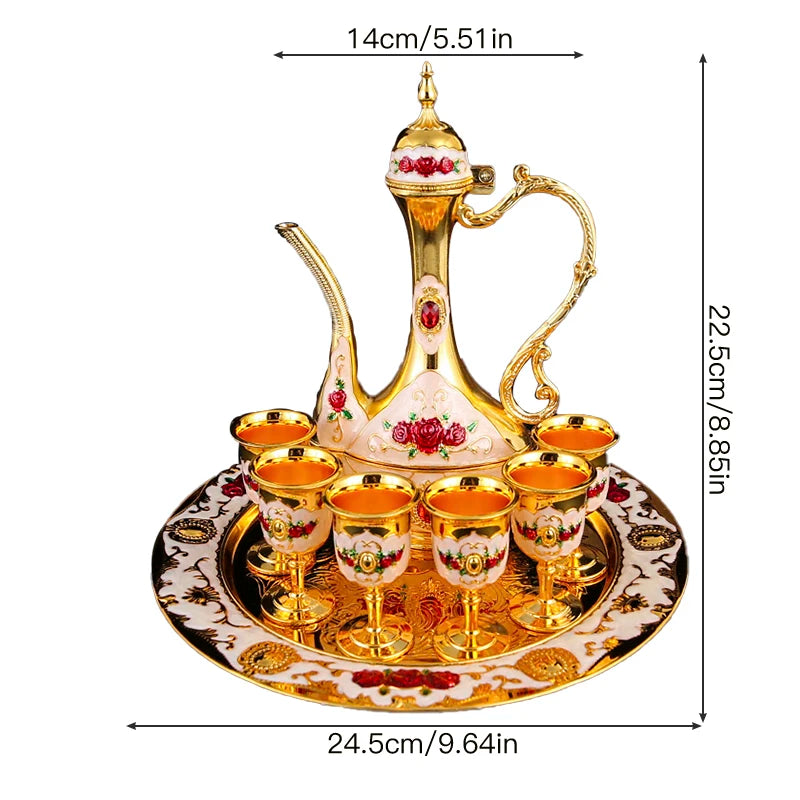 Metal Arabic Coffee Set – 6 Cups, Serving Tray & Pot for Home & Banquets
