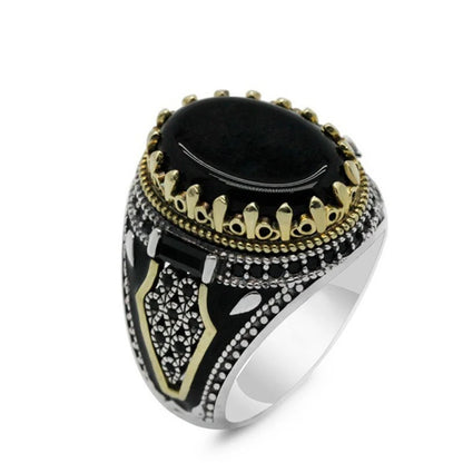 Turkish Men's Ring Vintage Black Zircon Fashion Punk Wind Islamic Religious Muslim Jewelry