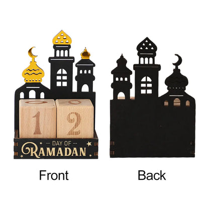 Wooden Ramadan Countdown Calendar Ornament Eid Mubarak Calendar Blocks Decoration for Home Islamic Muslim Party Supplies Gifts