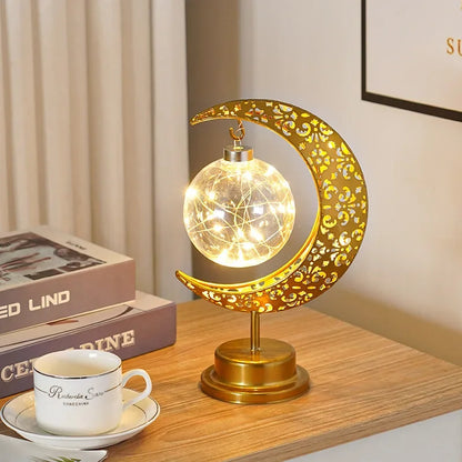 Ramadan Moon Star Light Gold EID Mubarak Ornaments Castle Table Decor 2025 Eid Celebrate Adha Gifts Muslim Desktop Home Decor