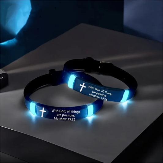 Glow-in-the-Dark Christian Cross Bracelet for Women Men Luminous Relious Inspirational Wristband Blacelet Party Jewelry Gifts