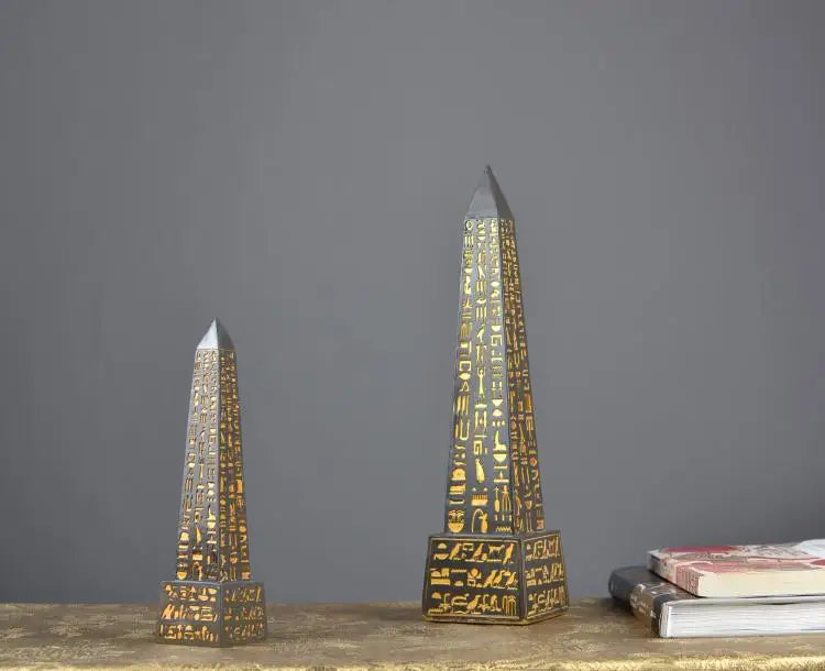 Gold-Plated Egyptian Obelisk – Resin Hieroglyphic Monument, Ancient Civilization Decor