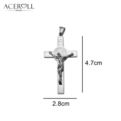 ACEROLL Stainless Steel Catholic Pendant of Benediction Crucifix with Saint Benedict Medal